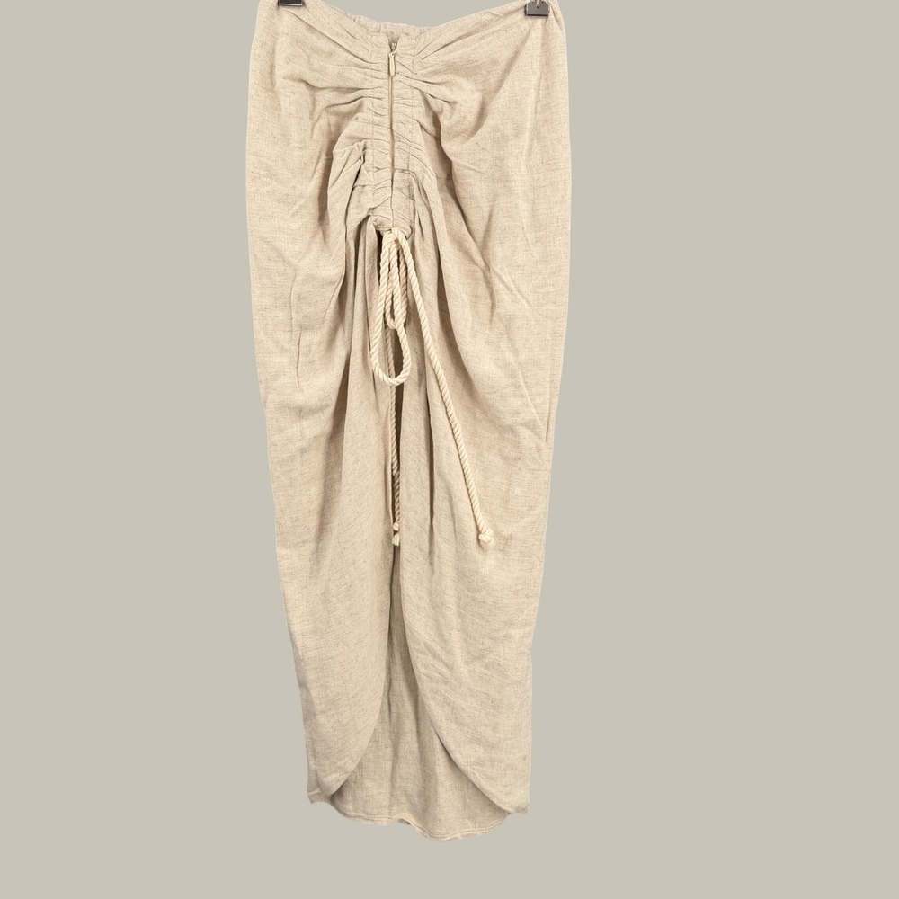 JLuxLabel Linen Maxi Skirt Size Small High Front Slit Drawstring